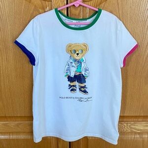 Polo by Ralph Lauren Kids White Tee with Bear Design. Size 12-14